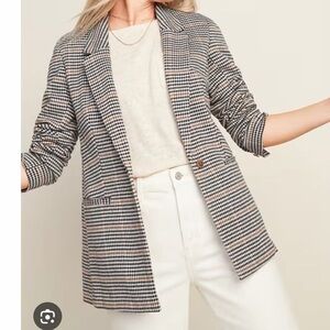 Old Navy Houndstooth Blazer | Tan Lined | Classic Tailored Jacket | Size M